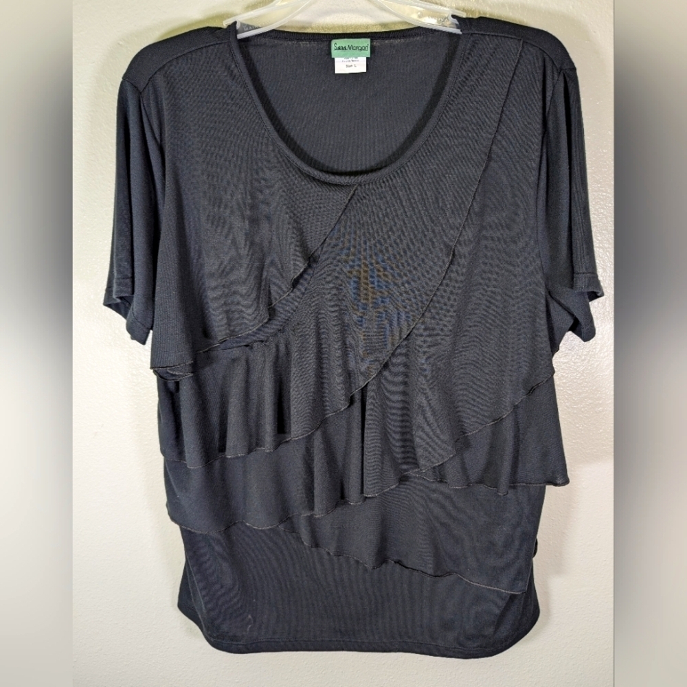 Sara Morgan women's black ruffle top size L